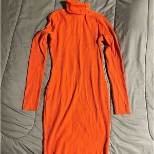 Orange Turtleneck Bodycon Dress